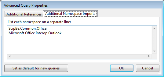 LINQPad - Additional Namespace Imports